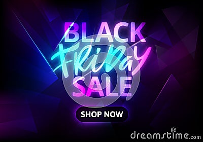 Black Friday Sale Banner. Neon Text on Dark Background. Vector Advertising Illustration Vector Illustration