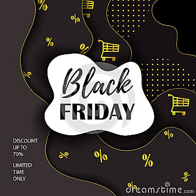 Black friday sale banner papper cut effect. Vector 10 EPS illustration Cartoon Illustration