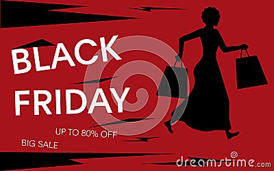 Black friday sale banner with shopper silhouette design Vector Illustration