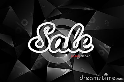 Black Friday sale decoration with abstract polygonal background. Promotional design template. Cartoon Illustration