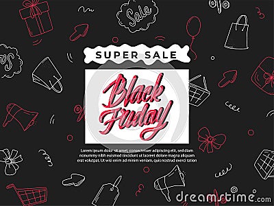 Black Friday Sale doodle banner Vector Illustration