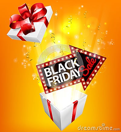 Black Friday Sale Exploding Gift Sign Vector Illustration