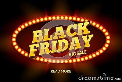 Black Friday SALE frame design template. Black friday discount retro banner with neon sign light frame. Vector Vector Illustration