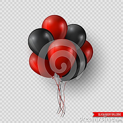 Black Friday sale glossy balloons. Realistic design elements isolated on transparent background, vector illustration. Vector Illustration