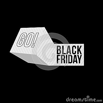 Black Friday sale inscription on geometric object. Black Friday template for your banner or poster. Sale and discount. Cartoon Illustration
