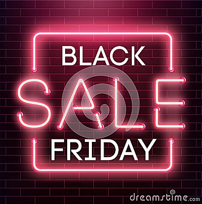 Black friday sale neon background. Black weekend sale banner. Black friday shopping with black baloons illustration. Vector Illustration