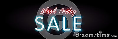 Black Friday sale neon style heading design for banner or poster Vector Illustration