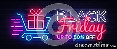 Black Friday Sale neon text vector design template. Black Friday Sale neon logo, light banner design element colorful Vector Illustration