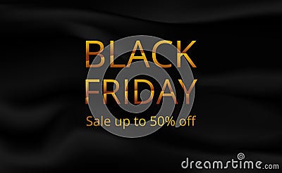 Black Friday sale offer banner poster template with black silk fabric Stock Photo