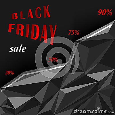 Black Friday sale polygonal background. Shopping discounts promotion. Advertising banner. Vector Illustration