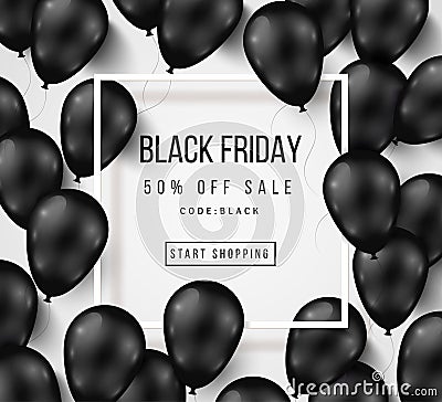 Black Friday Sale Poster with Balloons on White Vector Illustration