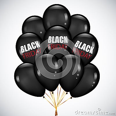 Black Friday sale Poster with Realistic bunch Black balloons on Vector Illustration