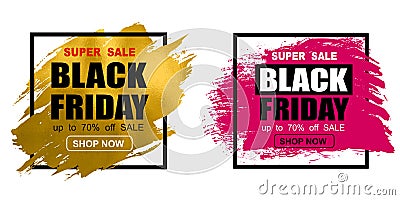 Black Friday sale promotional marketing banner / poster for decoration. Special offer with brush stroke backgrounds. Promo banner Stock Photo