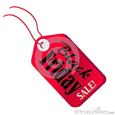 Black Friday Sale red tag on thread. Sale stamp isolated vector illustration. Digital marketing or price tag sticker Vector Illustration