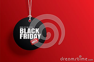 Black friday sale tag circle banner and the rope hanging on red Vector Illustration