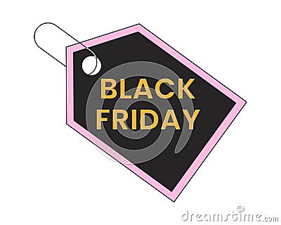 Black friday sale tag 2D linear cartoon marketing sticker Vector Illustration