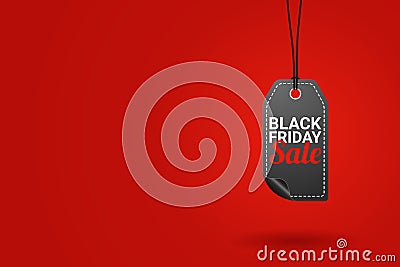 Black friday sale tag on red background Vector Illustration