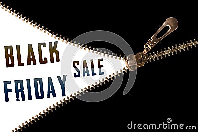 Black Friday sale text behind zipper Stock Photo