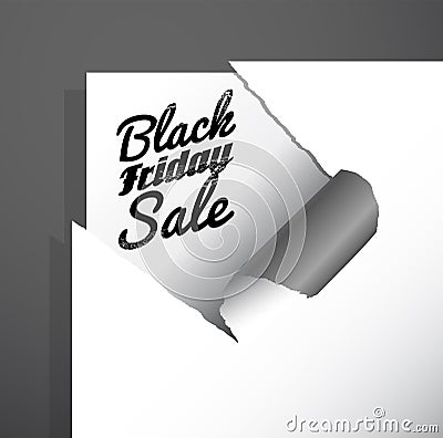 Black Friday Sale text uncovered from teared paper corner. Vector Illustration