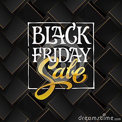 Black Friday Sale typography on dark background. Black geometric seamless pattern with volume cubes. Vector template for Vector Illustration