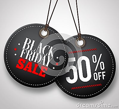 Black Friday sale vector price tags hanging in white background Vector Illustration