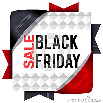 Black Friday sales, square banners with colored ribbons. Gifts f Vector Illustration