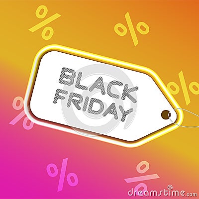 Black friday square post neon design with gift boxes and multiline lettering Vector Illustration