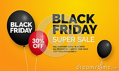 Black friday super sale simple social media online shop banner promotion with balloon vector illustration Vector Illustration