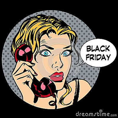 Black Friday woman phone communication Vector Illustration