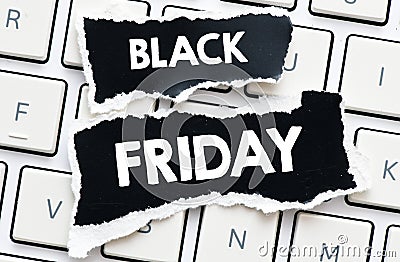 BLACK FRIDAY words on black sheets. Concept for business Stock Photo