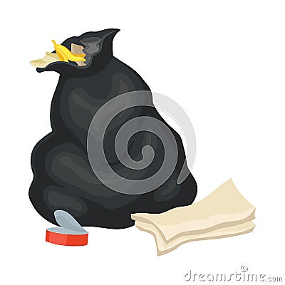 Black full garbage bag. Vector illustration on white background. Vector Illustration