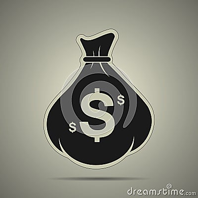 Black full money bag, icon in flat style Vector Illustration