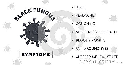 Black Fungus Outbreak. Infographic banner with symptoms of Mucormycosis disease. Horizontal card with Black Fungi Vector Illustration