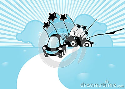 Black funky car on blue background. Vector Illustration