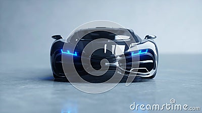 Black futuristic electric car with blue light. Concept of future. 3d rendering. Stock Photo