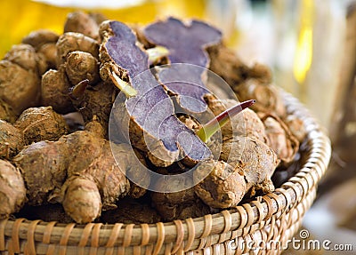 Black galingale on wooden table Stock Photo