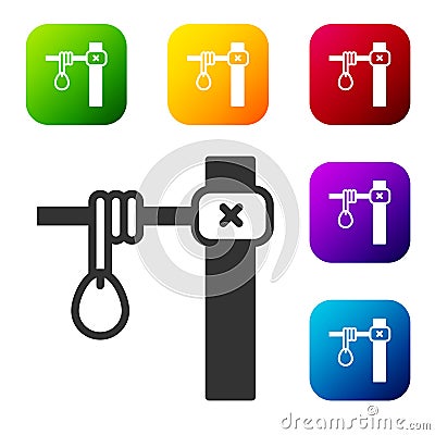 Black Gallows rope loop hanging icon isolated on white background. Rope tied into noose. Suicide, hanging or lynching Vector Illustration