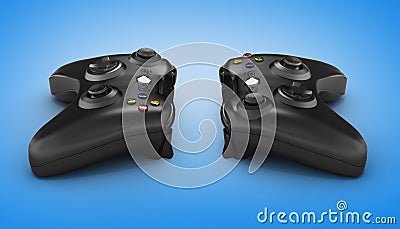 Black gamepads on blue gradient background 3d Stock Photo