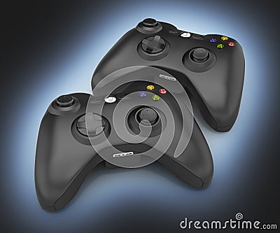 Black gamepads multiplayer games illustration on blue and black gradient background 3d Cartoon Illustration