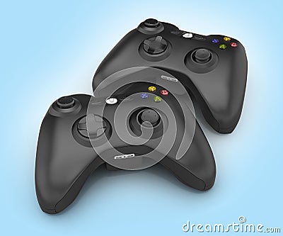 Black gamepads multiplayer games illustration on blue gradient background 3d Cartoon Illustration