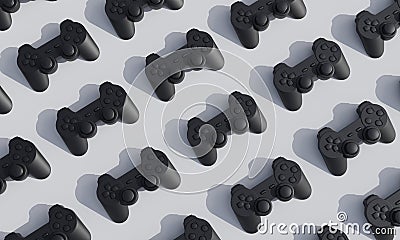 Black gamepads pattern set on white background with shadows. Video games concept, 3d rendering Stock Photo