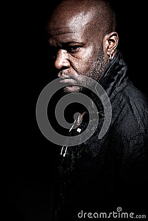 Black gangster men looking serious high contrast Stock Photo