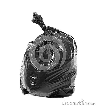 Black garbage bag isolated on white Stock Photo