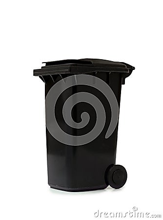 Black garbage bin on white background Stock Photo