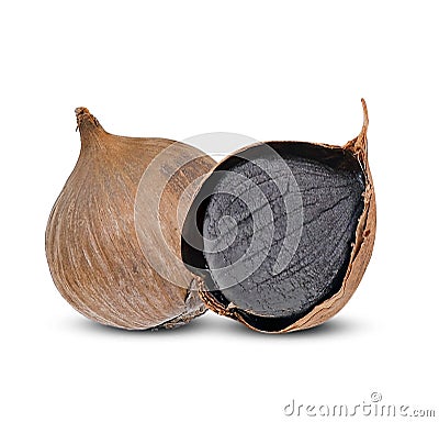 Black garlic on white background Stock Photo