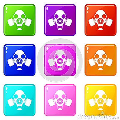 Black gas mask icons 9 set Vector Illustration