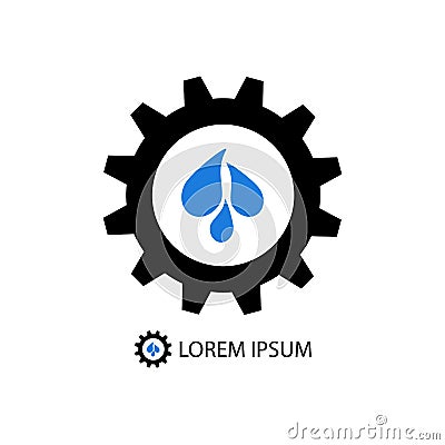 Black gear wheel with blue water drops Vector Illustration