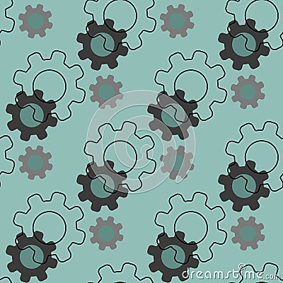 Black gears seamless pattern isolated on blue. Wheels or cogs. Repeat texture. Infinite tiles Vector Illustration