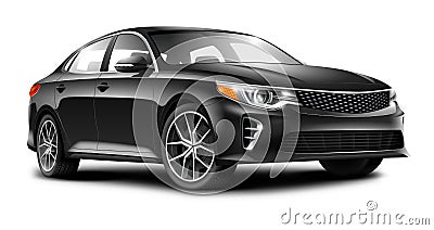 Black Generic Sedan Car On White Background Cartoon Illustration