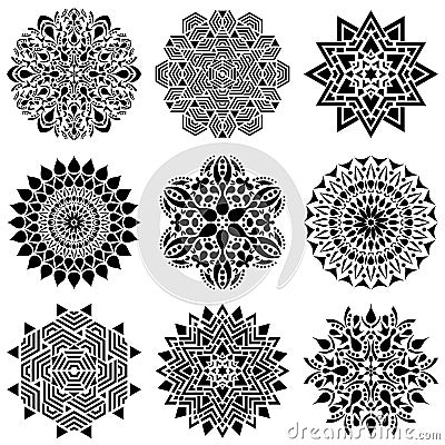 Black geometric abstract mandala collection Vector Illustration